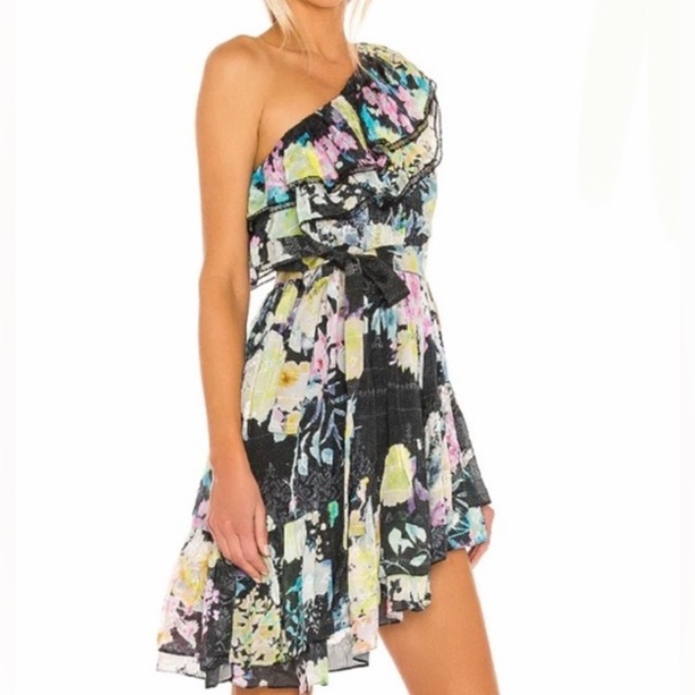 Rococo Sand Asymmetrical Ruffled Mini Dress Black and White